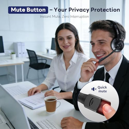 Bluetooth Headset, Wireless Headset with Mic for Work, Advanced AI Noise Cancelling Microphone (Clear Calls & Mic Mute), Bluetooth 5.3, USB Dongle, Headphones with Mic, for PC/Zoom/Office - color: Black