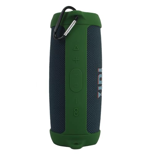 Silicone Case Cover for JBL Charge 5 Bluetooth Speaker, Travel Carrying Protective with Shoulder Strap and Carabiner (Green) - color: Green