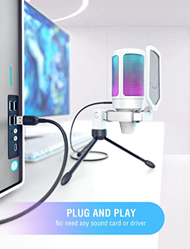 FIFINE USB Microphone and White Mic,AmpliGame PC Gaming Streaming RGB Microphone Compatible with Computer/PS4/PS5, for Podcasts, TikTok, Game Chat, Home Use-Red/White (A6R+A6W)