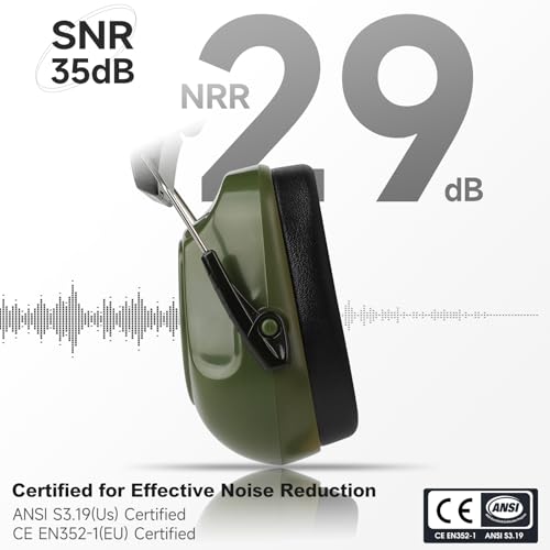 Noise Reduction Ear Protection Ear Muffs, Shooting Ear Protection, SNR 28dB Noise Cancelling Headphones for Adults Kids Autism, Hearing Protection for Shooting,Gun Range,Mowing - color: Army Green