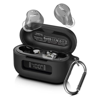 for TOZ0 NC9(2024) Case Cover, Silicone Protective Battery Display Visible Design Cover ONLY for TOZO NC9 Hybrid Active Noise Cancelling Wireless Earbuds 2024 Version with Carabiner-Black - color: Black