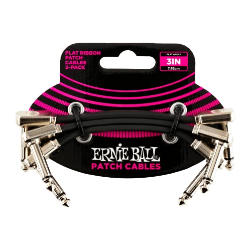 Ernie Ball Flat Ribbon Patch Cable 3-Pack, 3in, Black (P06220) - color: Black, size: 3 Inch, style: 3-Pack