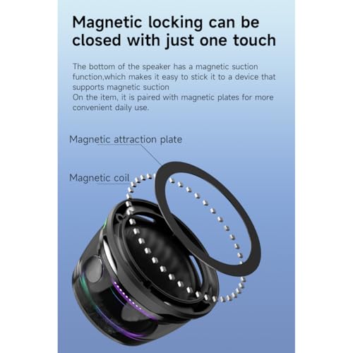 G200 Magnetic Bluetooth Mini Speaker with RGB Lights | ABS portable speaker delivers 3D surround sound with colorful light effects for daily use. - color: Black