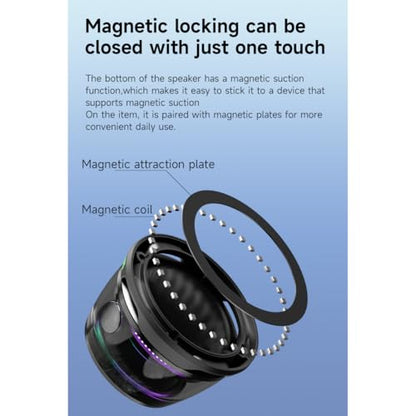 G200 Magnetic Bluetooth Mini Speaker with RGB Lights | ABS portable speaker delivers 3D surround sound with colorful light effects for daily use. - color: Black