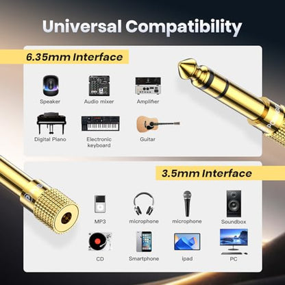 6.35mm 1/4 Male to 3.5mm 1/8 Female Headphone Jack Adapter 3 Pack | 24K Gold-Plated, 3.5mm to 1/4 Adapter Stereo, Aux Jack Converter for Speaker Digital Piano Drums Guitar Amplifier - size: 3 PACK