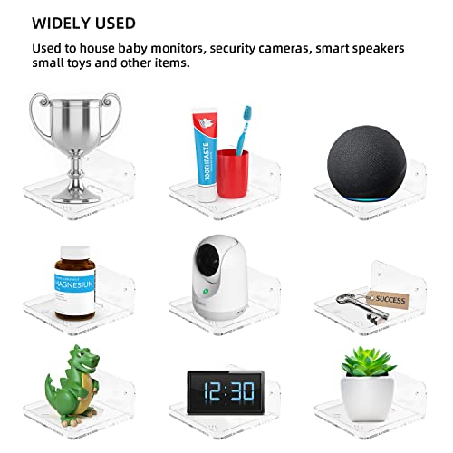 Wall Mount Floating Shelves for 2 Pcs Camera Mini Speaker Shelf Baby Monitor - Clear Mini Shelf Flexible Use for Wall Space in Bedroom Bathroom Kitchen Living Room - size: Small Clear