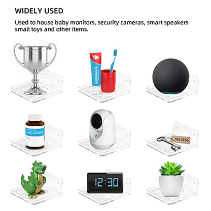 Wall Mount Floating Shelves for 2 Pcs Camera Mini Speaker Shelf Baby Monitor - Clear Mini Shelf Flexible Use for Wall Space in Bedroom Bathroom Kitchen Living Room - size: Small Clear