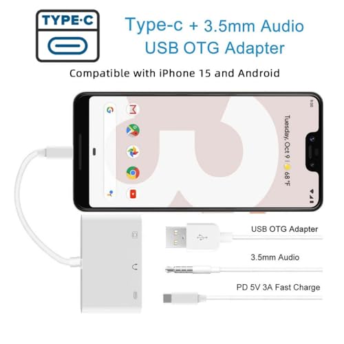 CY Type C USB-C to 3.5mm Audio AUX & Type-A USB2.0 OTG Female with PD Power Charge Adapter Compatible with Laptop Tablet Phone - style: USB+PD+Audio