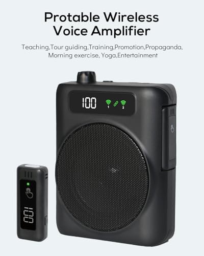 Voice Amplifier for Teachers with 2 Mics, Portable Speaker and Microphone | Wireless Voice Amplifier Personal, Bluetooth Mini Speaker with Lavalier Clip On microphones Set for Yoga Tour Guides Coaches - color: Black
