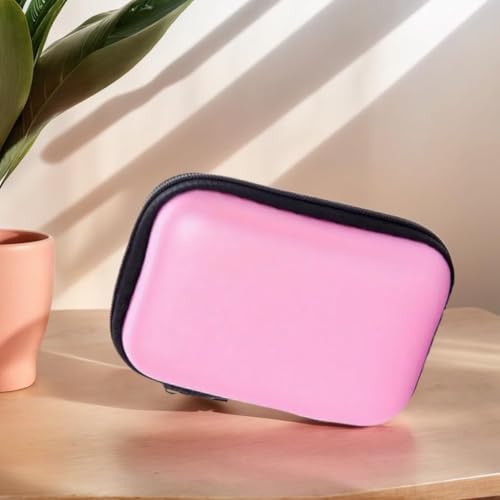 Portable Data Cable Storage Case, Rectangular Earphone Bag, Key Packaging, Coin Pouch, Change Storage Bag(Pink) - color: pink