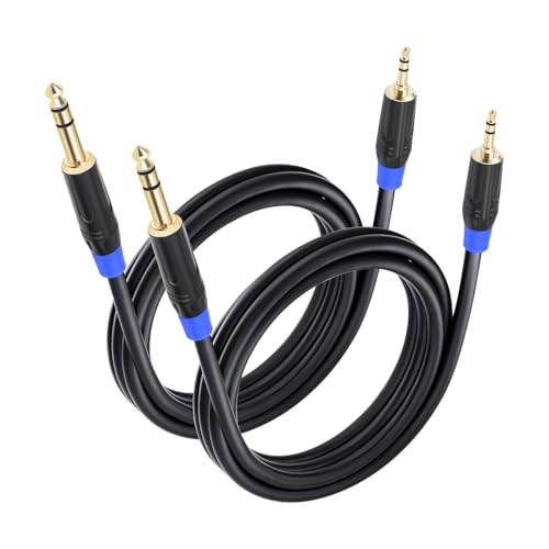 3.5mm to 6.35mm TRS Stereo Cable, 3.3 Ft, 2 Pack, Black, Stereo Audio Cable for Guitar, iPod, Laptop, Speaker, Amplifier, TRS Bidirectional Jack Cable, Pure Copper and Plated Conductors - style: 3.3 Ft, 2 Pack