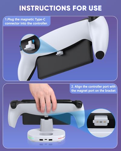 FYOUNG Gaming Headset Holder with Charging Dock Station for Playstation Portal,Atmosphere Light Stand with Magnetic Charging Headphone Stand & Extra 2 USB Charger Ports for Desktop PC Game Accessories