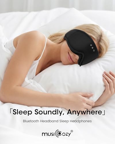MUSICOZY Sleep Mask Bluetooth Headphones Eye Masks for Sleeping Headphone | 3D Wireless EyeMasks for Side Sleepers, 14-Hour Playtime, Ultra-Soft Breathable, Ultra-Thin Stereo Speakers for Women Men - color: Classic Black