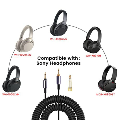 WH-1000XM3 Coiled Audio Cable for Sony WH-1000XM4, WH-1000XM2 Headsets | 1/8" Extension Cord with 1/4" Adapter for PS5 PS4 PC Smartphone Xbox One, 4ft to 14ft Long