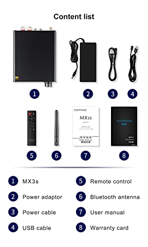Topping MX3s Amplifier 62W x 2 Class D Power amp Subwoofer Out 700mW x 2 Headphone amp 24-bit/192kHz AKM USB C DAC Bluetooth Support（Silver） - color: Silver