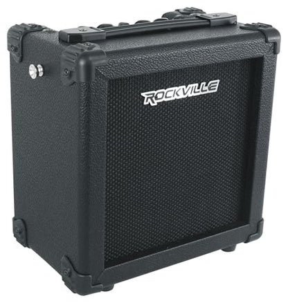 Rockville G-Charge 20 Black 20W Guitar Amp Bundle with RMC-XLR Microphone | 10-Hour Rechargeable Battery, 6.5" Speaker, Spring Reverb, Bluetooth, 1/4" Guitar/Mic Inputs, 2 Mic Cables, 2-Items