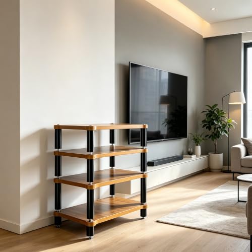 Audio Rack Shock Absorbing Foot Metal Bracket, Solid Wood Board Open Audio Equipment Stand, for Living Room Recording Studio Gaming Room Home Theater | 53*60cm/21*23.6in - size: 53*60cm/21*23.6in