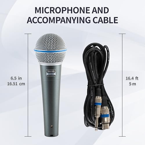 BT 58A Wired Vocal Dynamic Karaoke XLR Handheld Microphone for Singing, Supercardioid, Includes 16ft Audio Cable and Stand Adapter, for Stage, Studio, Mixer, Speaker