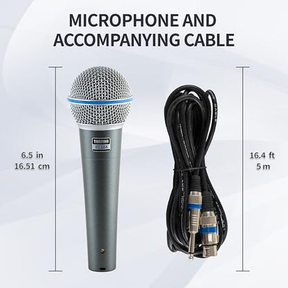 BT 58A Wired Vocal Dynamic Karaoke XLR Handheld Microphone for Singing, Supercardioid, Includes 16ft Audio Cable and Stand Adapter, for Stage, Studio, Mixer, Speaker