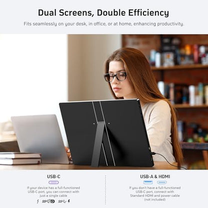Anyuse 18.5" 100Hz FHD IPS USB-C HDMI Portable Monitor | 18.5" FHD IPS 100Hz, built-in stand & dual speakers, USB-C/HDMI, for PC/Phone/PS5/Xbox/Switch, travel gaming. - size: 18.5''