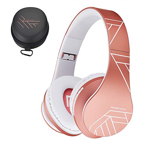 PowerLocus Bluetooth Over-Ear Headphones, Wireless Stereo Foldable Headphones Wireless and Wired Headsets with Built-in Mic, Micro SD/TF, FM for iPhone/Samsung/iPad/PC (Rose Gold) - color: Rose Gold