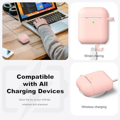 for AirPods 2nd/1st Case Silicone Cover, Sand Pink | Compatible with Apple AirPods 2nd/1st (2019/2016) Generation with Keychain & Cleaner Kit, Wireless Charging Compatible - color: Sand Pink
