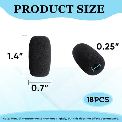 AKSONMN 18 Pack Mini Foam Windscreen for Headset Microphone - High Density Mic Covers for Protection of Lavalier Microphones