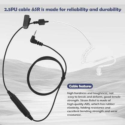 1-Pin 2.5MM Walkie Talkies Earpieces with Mic Covert Air Acoustic Tube Headset for Motorola Talkabout MH230R MR350R T200 T200TP T260 T260TP T600 MT350R Two Way Radio (2 Pack)