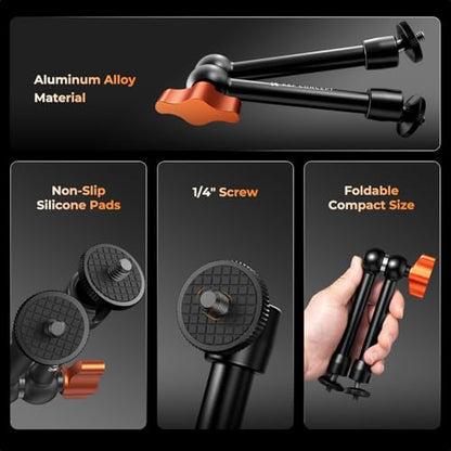 K&F CONCEPT 2-Pack 9.8" Magic Arm, 1/4" Screw Camera Mount Arm | 360° Ball Heads for DSLRs, Monitor, Flash, LED Light, Microphone, Camera Cage, Action Camera, MS32 - style: 9.8" Dual Arm