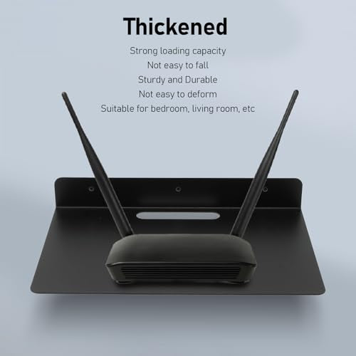 Estink Floating Router Shelf Wall Mount Floating AV Shelf for Projector Set Top Box Router Camera with Screws Accessories, Rounded Corners Thickened Sturdy Space Aluminum
