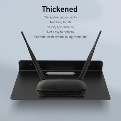 Wall Mounted AV Shelf, Black Metal Media Rack for Projector, Router, or Set Top Box, with Installation Hardware, Flat Panel Design for Living Room or Office