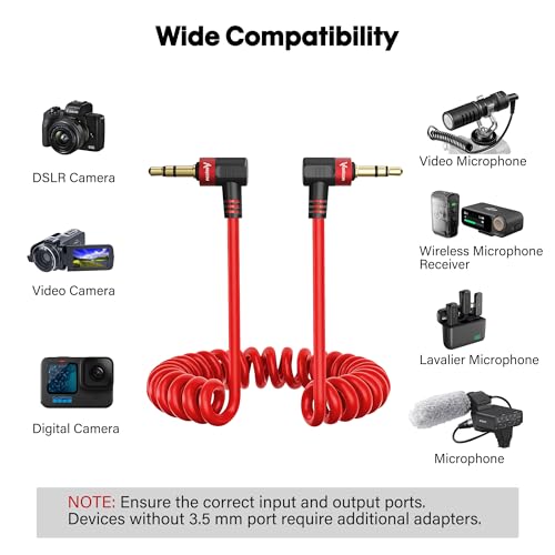 Coiled Retractable 3.5mm Aux TRS Microphone Audio Patch Cable 20 Inch 2 Pack, 90 Degree Angled Jack Stereo Live Streaming Cord for Rode Wireless Go 2/DJI Mic 2/Nikon & Other DSLR Cameras - style: 3.5mm Dual TRS Cable