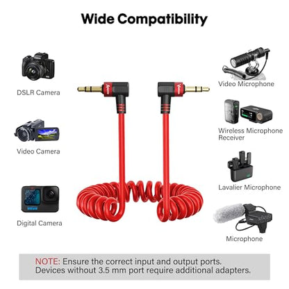 Coiled Retractable 3.5mm Aux TRS Microphone Audio Patch Cable 20 Inch 2 Pack, 90 Degree Angled Jack Stereo Live Streaming Cord for Rode Wireless Go 2/DJI Mic 2/Nikon & Other DSLR Cameras - style: 3.5mm Dual TRS Cable