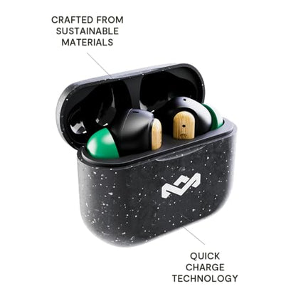 House of Marley Little Bird True Wireless Earbuds, Touch Controls, Built-in Mic, 24 Hours Playtime with Case, USB-C Quick Charge, Sustainable Materials, Movie and Gaming Mode, Black | Earphones with integrated microphone, 24 hours of battery life, In-ear