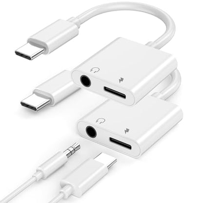 iPhone Headphone Adapter,[Apple MFi Certified] 2 Pack USB C to 3.5mm Headphone and Charger Adapter Type C to Aux Jack Dongle Cable with Fast Charging for iPhone 17/16/15/Pro Max/Plus Galaxy iPad