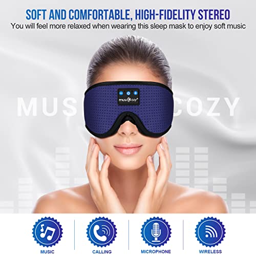 MUSICOZY 3D Sleep Headphones Bluetooth 5.4 Breathable Sleep Eye Mask | Cooling Fabric Lining with Blackout Design for Side Sleeper, HD Stereo Sound, 14 Hours Playtime for Sleep, Travel, Relaxation - color: Dark Blue
