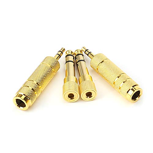 3.5mm 1/8 inch TRS Plug to 6.35mm 1/4 inch Jack and 3.5mm Female to 6.35 Male Plug Gold Plated Set Audio Stereo Adapter Converter for Headphone, Microphone (4 -Pack) - size: 6.35mm to 3.5mm Adapter Set (4-Pack)