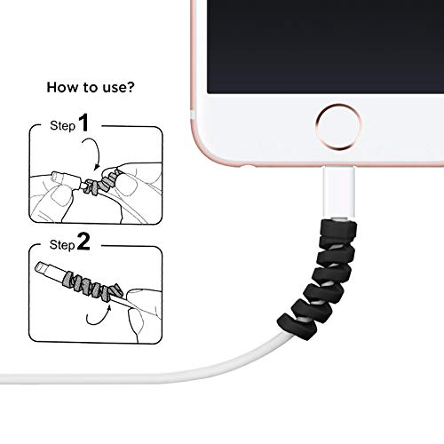 24 Pcs Jetec Charger Cable Protector, Spiral USB Wire Protector,Black - color: Black