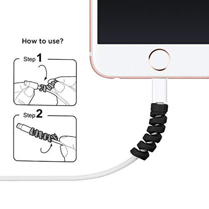 24 Pcs Jetec Charger Cable Protector, Spiral USB Wire Protector,Black - color: Black