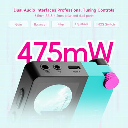 HiBy W4 Bluetooth Headphone Amplifier USB DAC, BT 5.4 & NFC, aptX Lossless LDAC, Dual DAC, DSD512 PCM 768kHz, 2-Inch Touch Screen, CVC Noise Reduction, 3.5mm & 4.4mm Balanced Output - color: Black