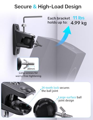 Universal Rear Speaker Wall Mount Bracket for Satellite Surround Sound | Max 11 lb Load, 1/4-20 & M5/M4 Threads Mounting, Wall & Ceilling Mount, Fits Roku, Polk, Samsung Q990F Q990D & More, 2-Pack