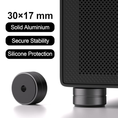 Aluminum Speaker Isolation Feet with Dual-Sided Silicone Pads, Black 4PCS | 30*17mm PC Case Feet with 6-32/M4/M6 Screws, Non-Slip Riser Feet for Turntable, Subwoofer, Amplifiers, Audio Equipment