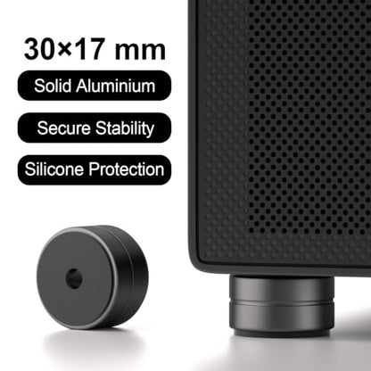 Aluminum Speaker Isolation Feet with Dual-Sided Silicone Pads, Black 4PCS | 30*17mm PC Case Feet with 6-32/M4/M6 Screws, Non-Slip Riser Feet for Turntable, Subwoofer, Amplifiers, Audio Equipment
