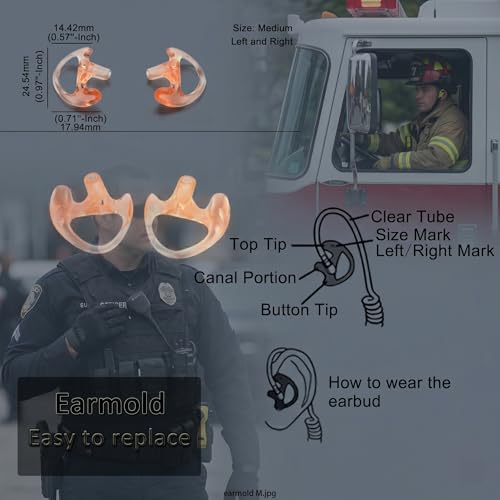 HYS Soft Silicone Ear Buds Earmolds Replacement Acoustic Tube Ear tip | 3 pairs of medium, medical-grade silicone earmolds. Hypoallergenic, secure fit for left or right acoustic tube earpieces.