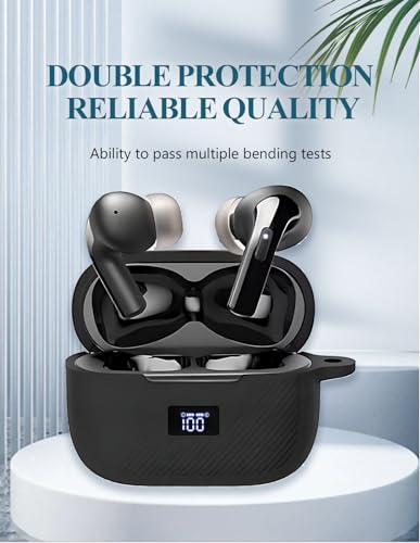 Case Cover for TOZO T20 Wireless Earbuds Bluetooth Headphones,Protective Soft Silicone Skin Case Cover Shock-Absorbing Protective Case with Keychain,Lanyard and Cleaning Pen-Black - color: BLACK