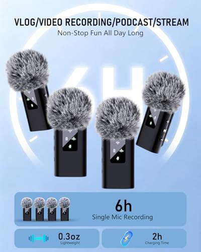Pro 4 Wireless Lavalier Microphone for iPhone Android Phone Pad Computer, Mini Microphone Lapel, 48KHz 24Bit, Reverb, Noise Cancelling for Video Recording Vlog Podcast Stream YouTube TikTok