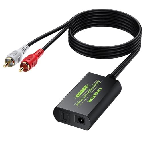 LiNKFOR Analog to Digital Audio Converter RCA to Digital Toslink SPDIF Optical Audio Converter with Optical Cable for Turntable CD DVD to Soundbar | RCA to Digital Toslink SPDIF Optical Audio Converter with Optical Cable for Turntable CD DVD to Soundbar -