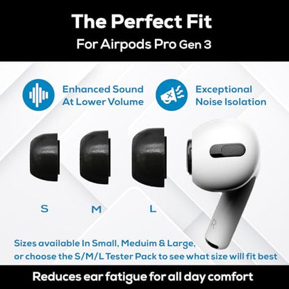 SFAir-3 Pro S/M/L - Memory Foam Earbud Tips - 3 Pairs - Black | Fits Airpods Pro 3, One Pair Lasts up to 4 weeks, Fits in Charging Case - size: Assorted S/M/L - AirPods Pro 3