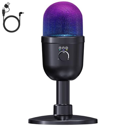 USB Gaming Condenser Microphone for PC/Desktop,192kHz/24Bit,Noise Cancellation,Monitoring,Quick Mute & RGB Lighting,USB PC Mic for Laptop,Podcast,Streaming,Recording Black