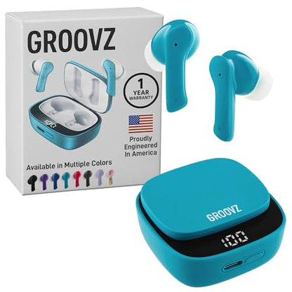 Groovz True Wireless Earbuds with Charging Case - Designed and Engineered in The USA - IPx4 Water Resistant Bluetooth Earbuds Compatible with Apple and Android - 27Hrs Battery Life - Teal - color: Teal